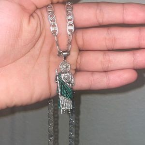 925 silver diamond cut chain with San Judas pendant